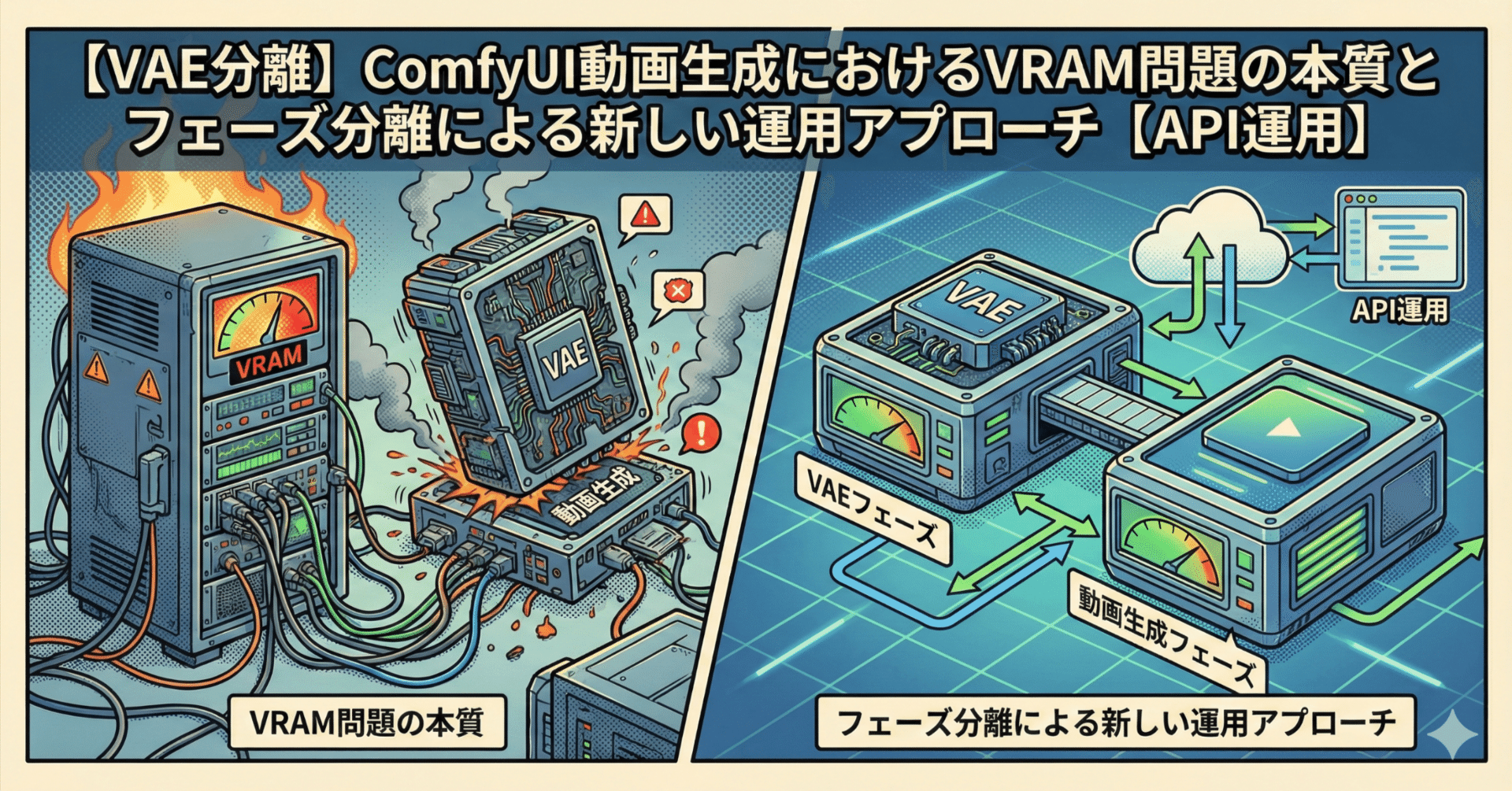 【VAE分離】ComfyUI動画生成におけるVRAM問題の本質とフェーズ分離による新しい運用アプローチ【API運用】